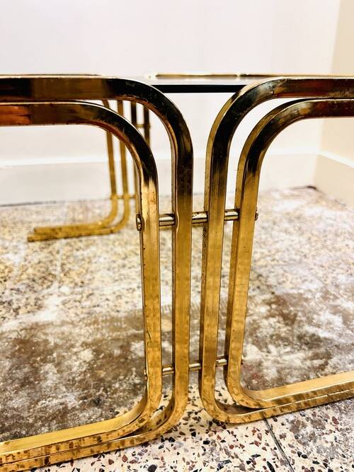 Vintage brass and smoked glass nesting tables