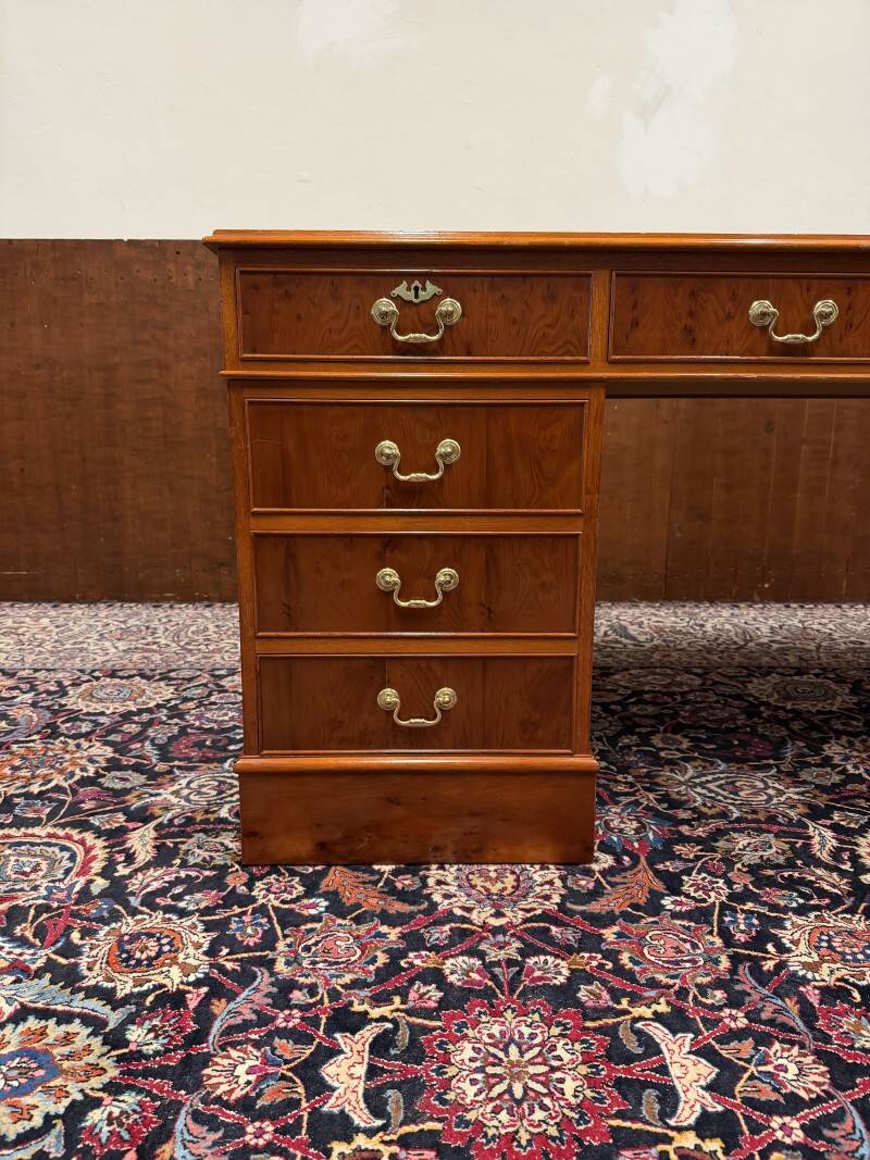 Classic English Desk with Brown Leather