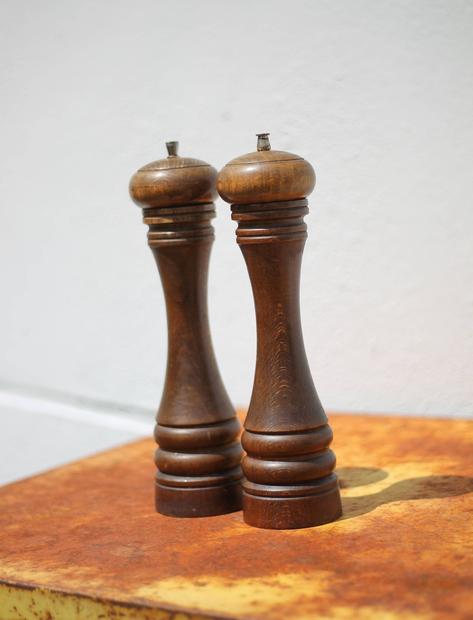 Marlux large model salt and pepper shaker, vintage wooden pepper mill and salt shaker