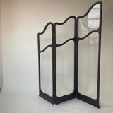 Art nouveau mahogany and glass concertina screen