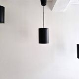 Set of 3 black cylinder pendant lamps, by Eila & John Meiling for Louis Poulsen, Denmark 1967