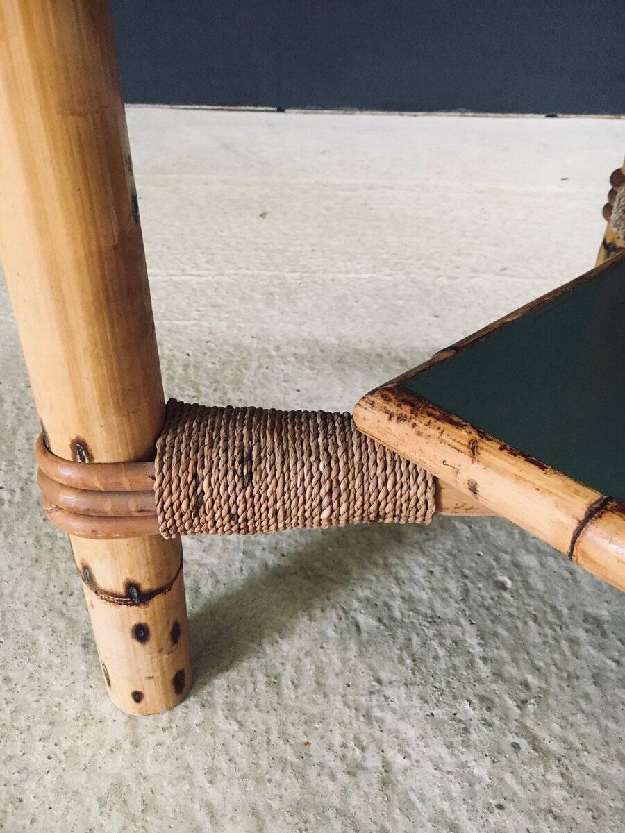 Mediterranean Bamboo Side Table in the style of Audoux Minet, France, 1950s