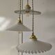 Suspension triple abat-jour vintage en opaline blanche