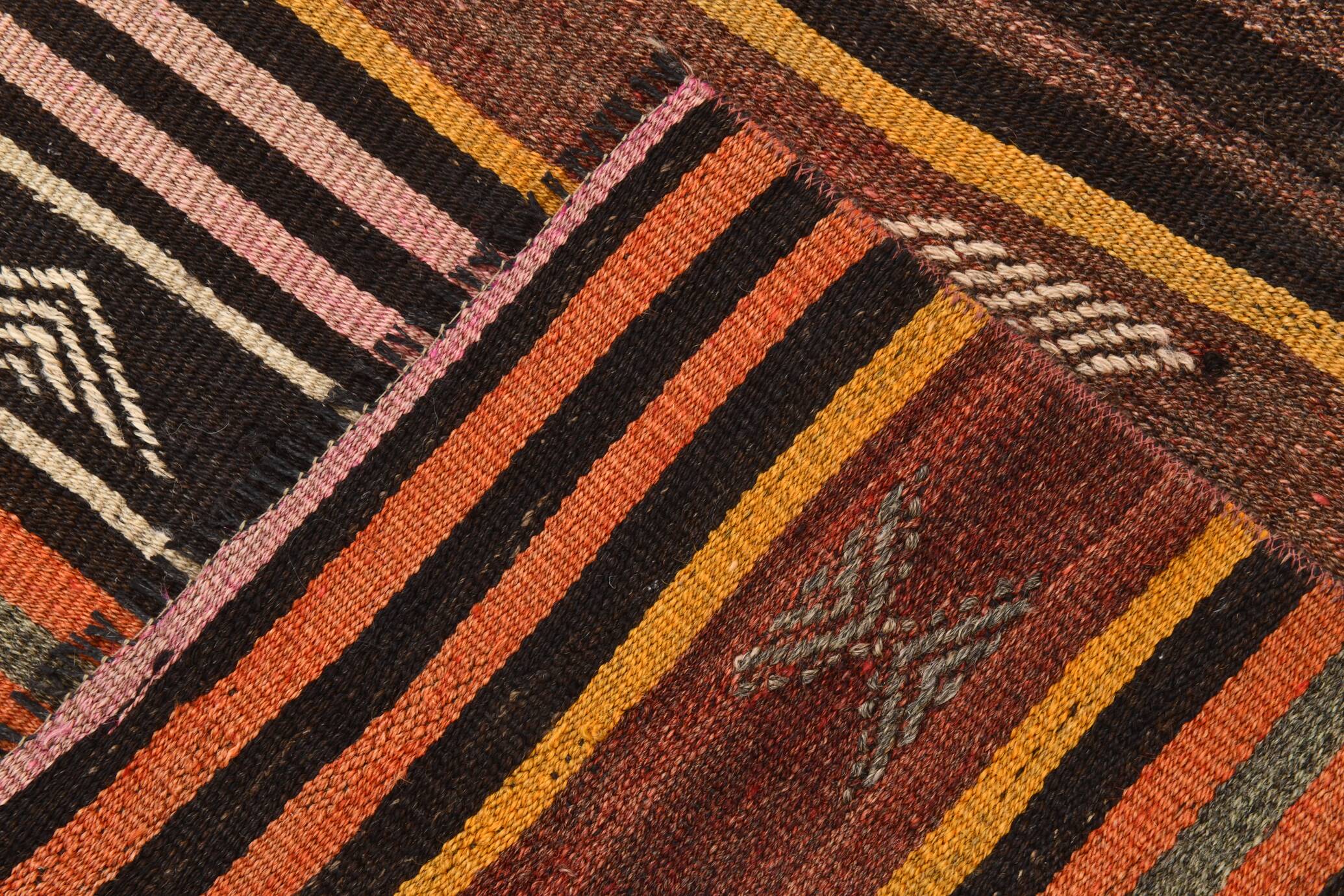 Brown & Red Striped Vintage Kilim Runner Rug, 79x299Cm
