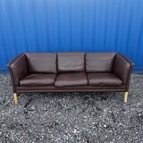 Danish three seater brown leather sofa 1970s