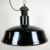 Industrial midcentury black enamel factory lamp, 1950s