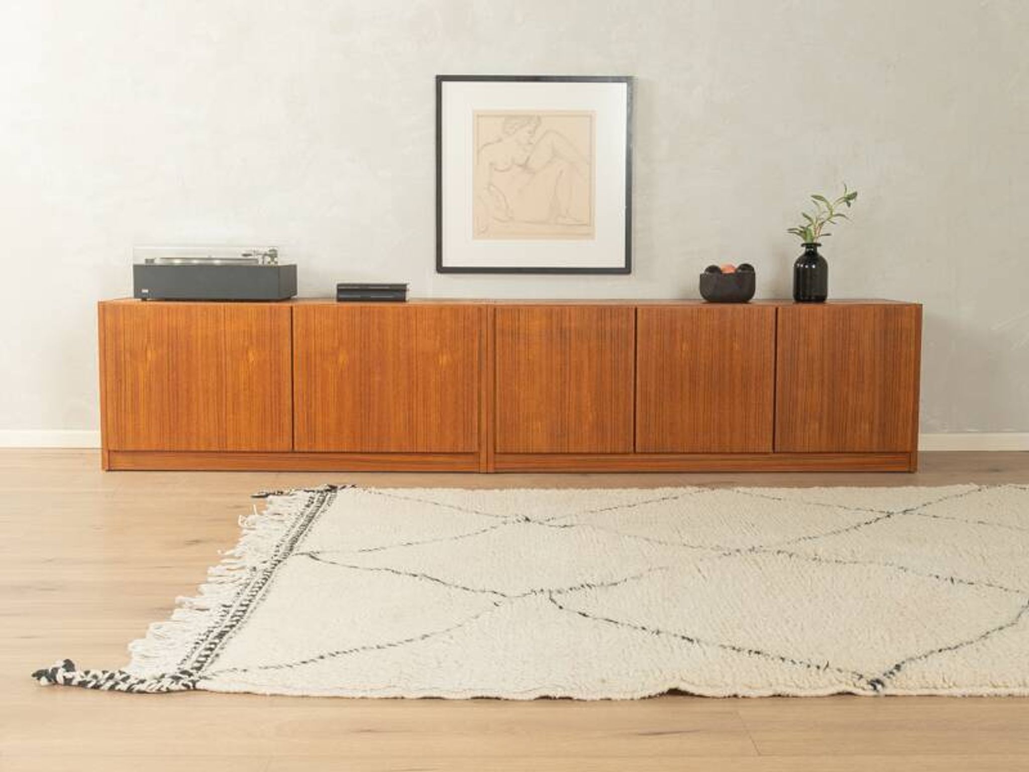 Two-piece hi-fi sideboard from the 1960s, teak veneer