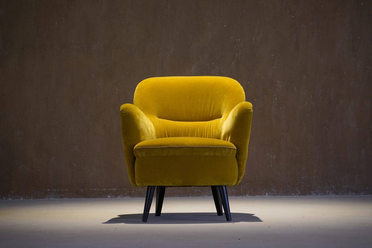 Vintage yellow velvet armchair, France 1960s