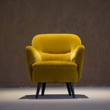 Vintage yellow velvet armchair, France 1960s
