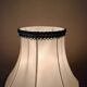 Alabaster lamp, satin white and blue pagoda shade.
