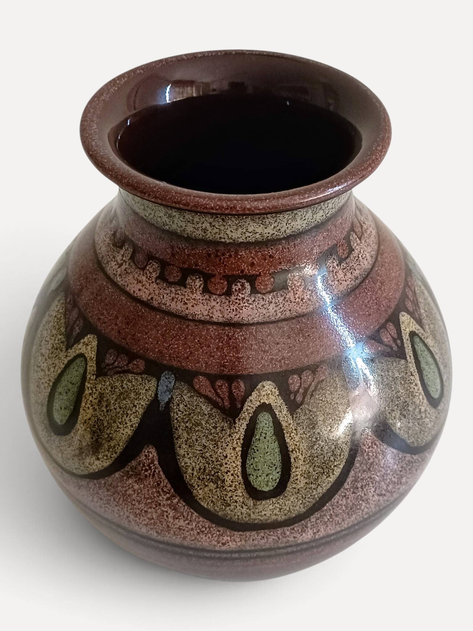 1970s Spanish Hand-Painted Studio Pottery Vase with Mediterranean Motifs