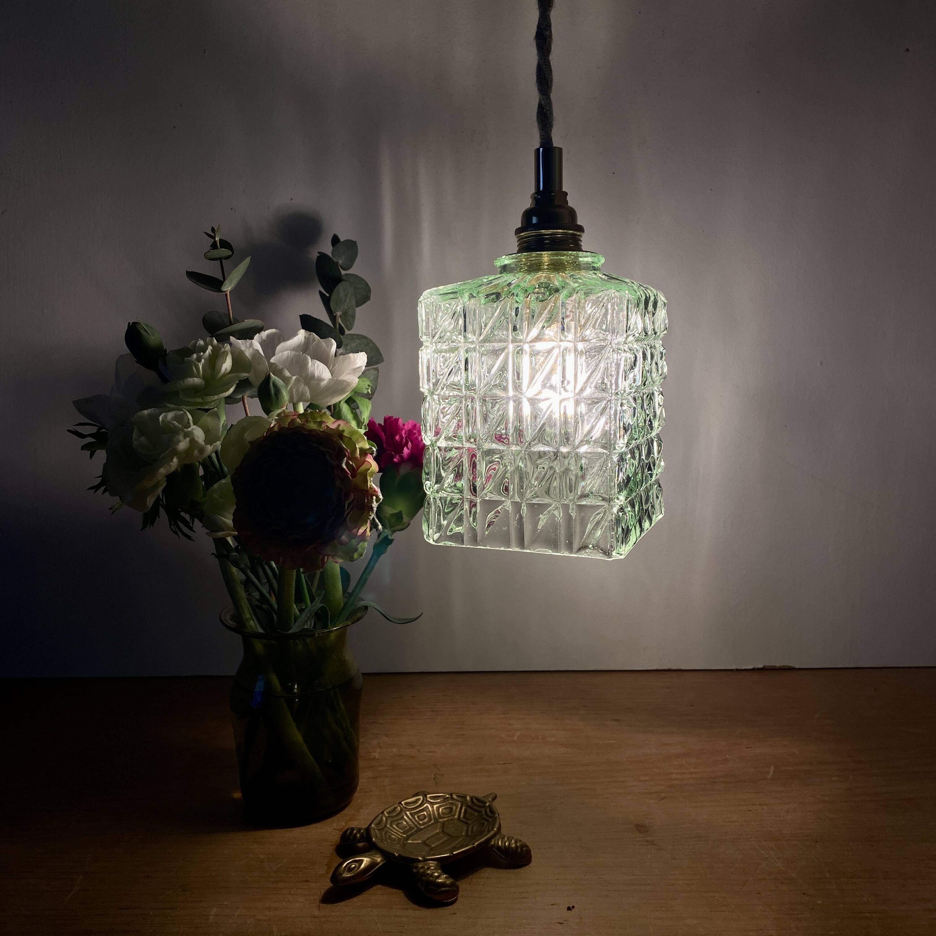Vintage globe pendant light in green molded glass