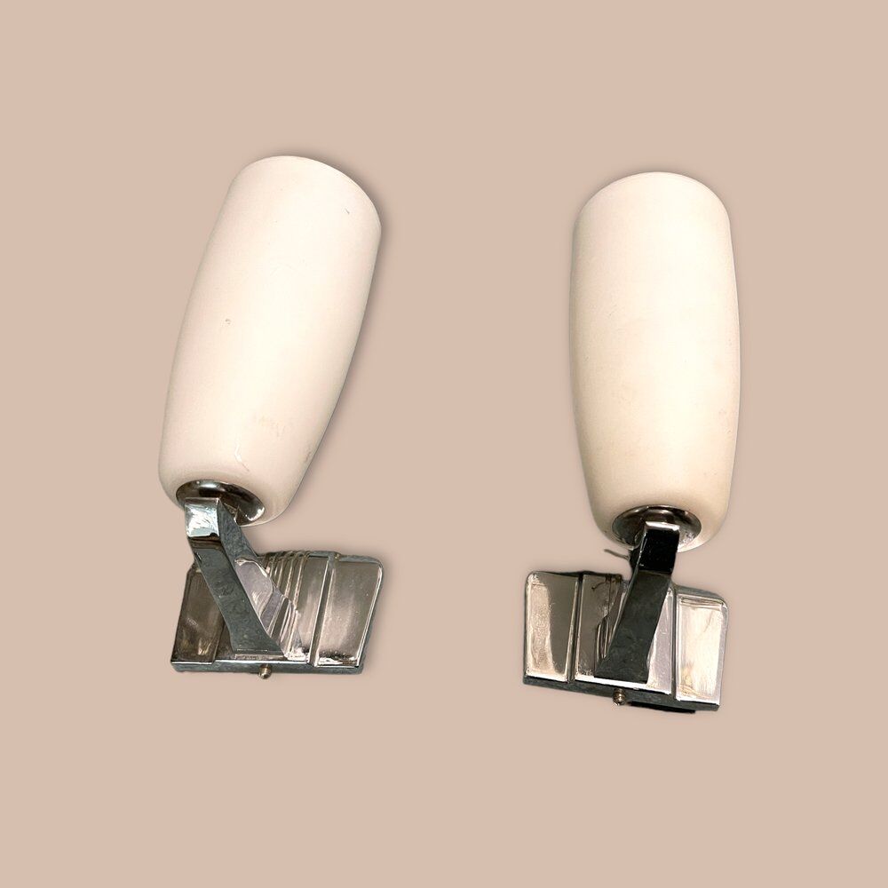 Chrome & opaline glass sconces, 1970