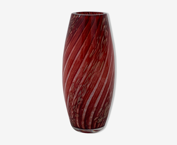 Vase en verre soufflé rouge et or