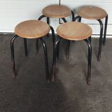 Set of 4 metal and wood school stools