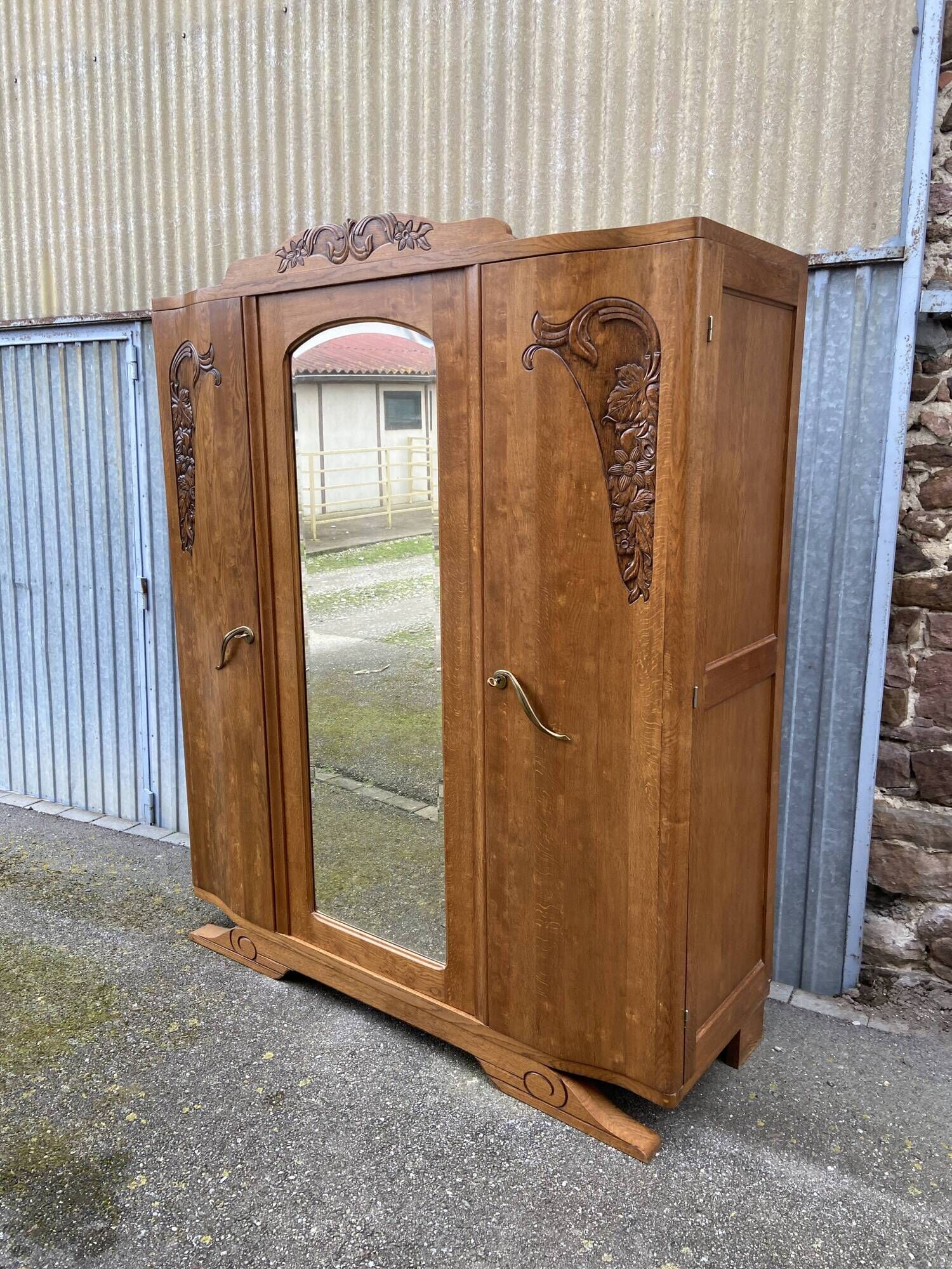 Mid-century vintage Scandinavian 1950s Parisian Art Deco wooden wardrobe