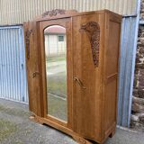 Mid-century vintage Scandinavian 1950s Parisian Art Deco wooden wardrobe