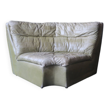 Patchwork large olive green leather corner lounge chair by Laauser, 1970s