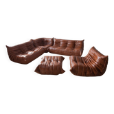 Ensemble de salon en cuir Togo marron cognac, ensemble de 5 pièces.