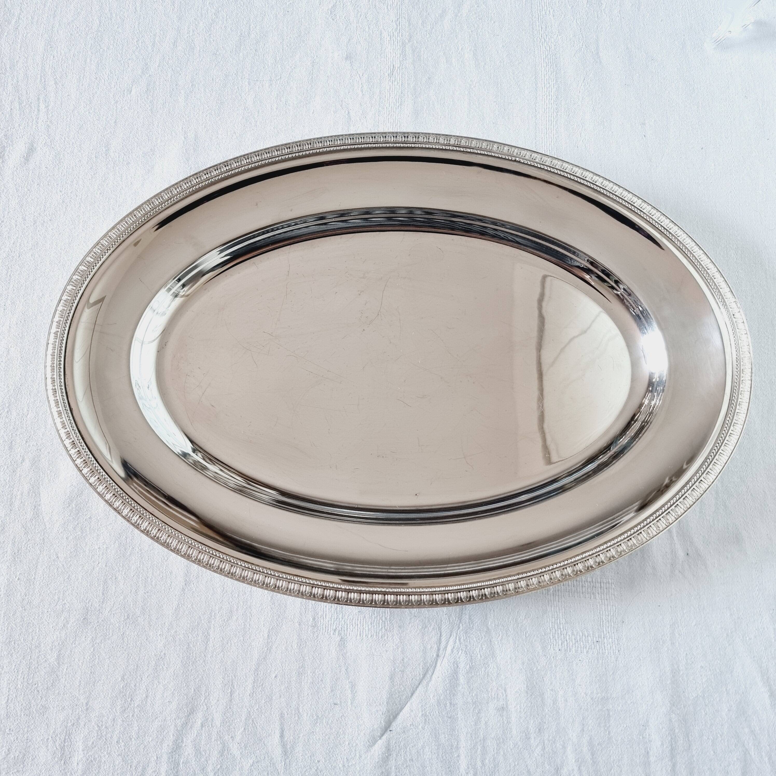 Oval silver metal tray Christofle Gallia Malmaison model