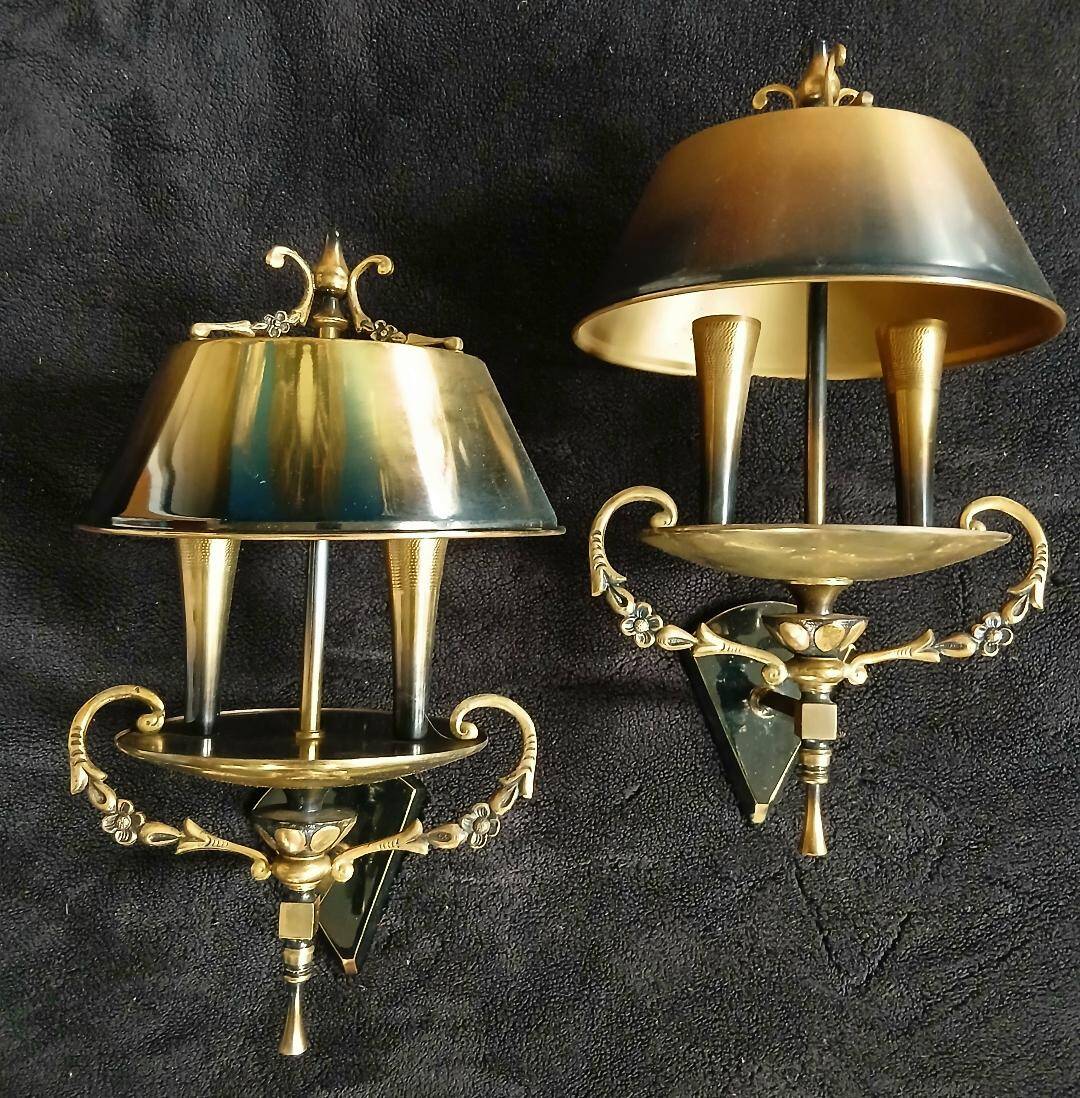 Empire bouillotte lamp wall sconces in tole and gilded bronze