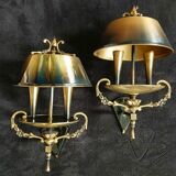 Empire bouillotte lamp wall sconces in tole and gilded bronze