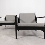 2x wooden Scandinavian arm chairs