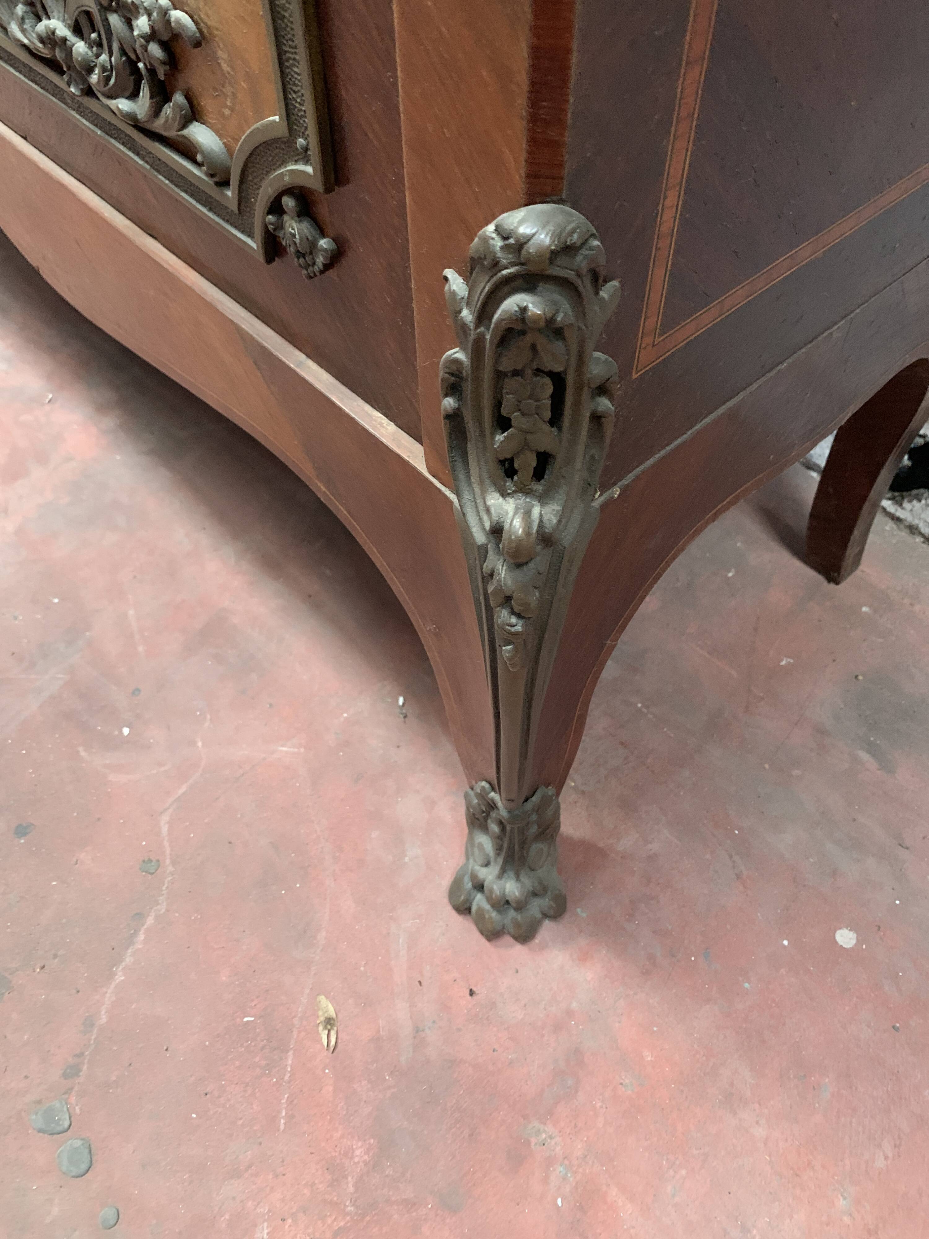 Louis XV style desk set in mahogany and burr walnut