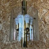 60s 70s Chandelier Huge Chandelier Pendant Lamp Limburg Glass & Chrome Design