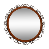 Miroir rond en fer et rotin