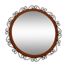 Miroir rond en fer et rotin