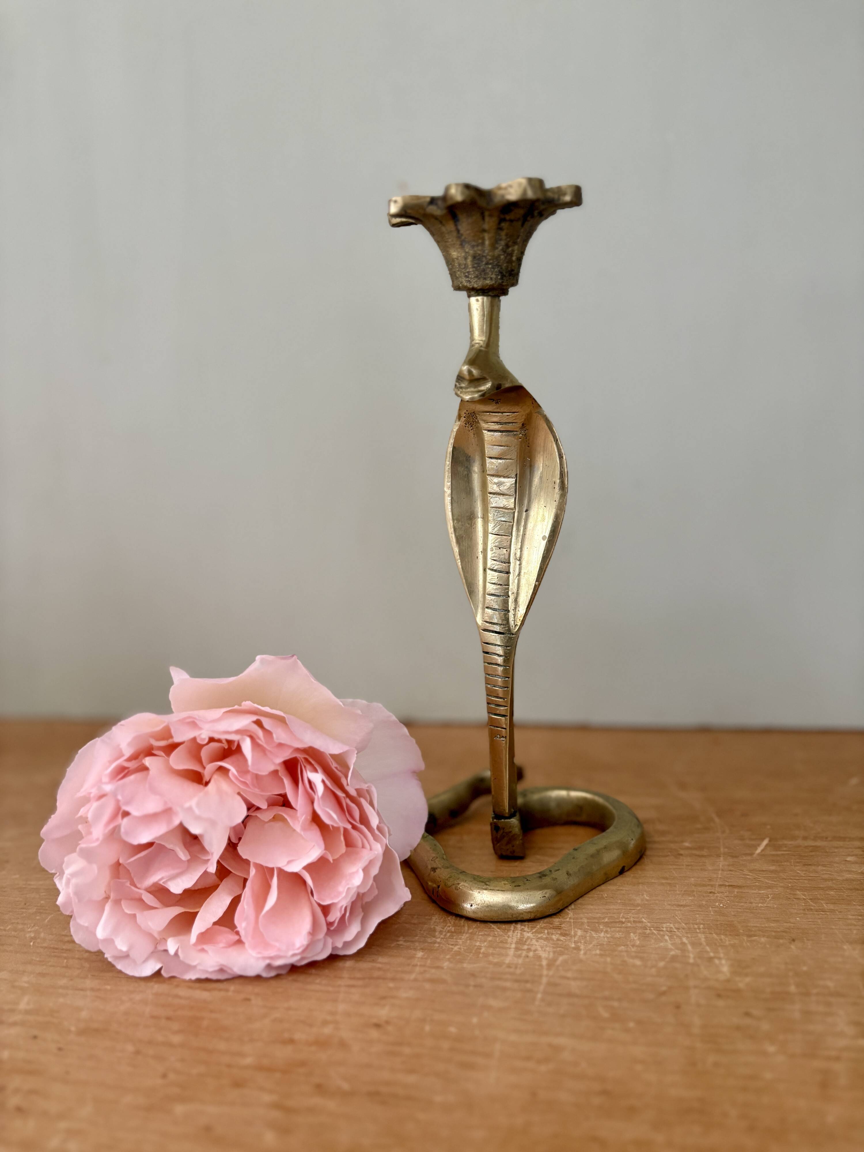 Vintage brass cobra candle holder