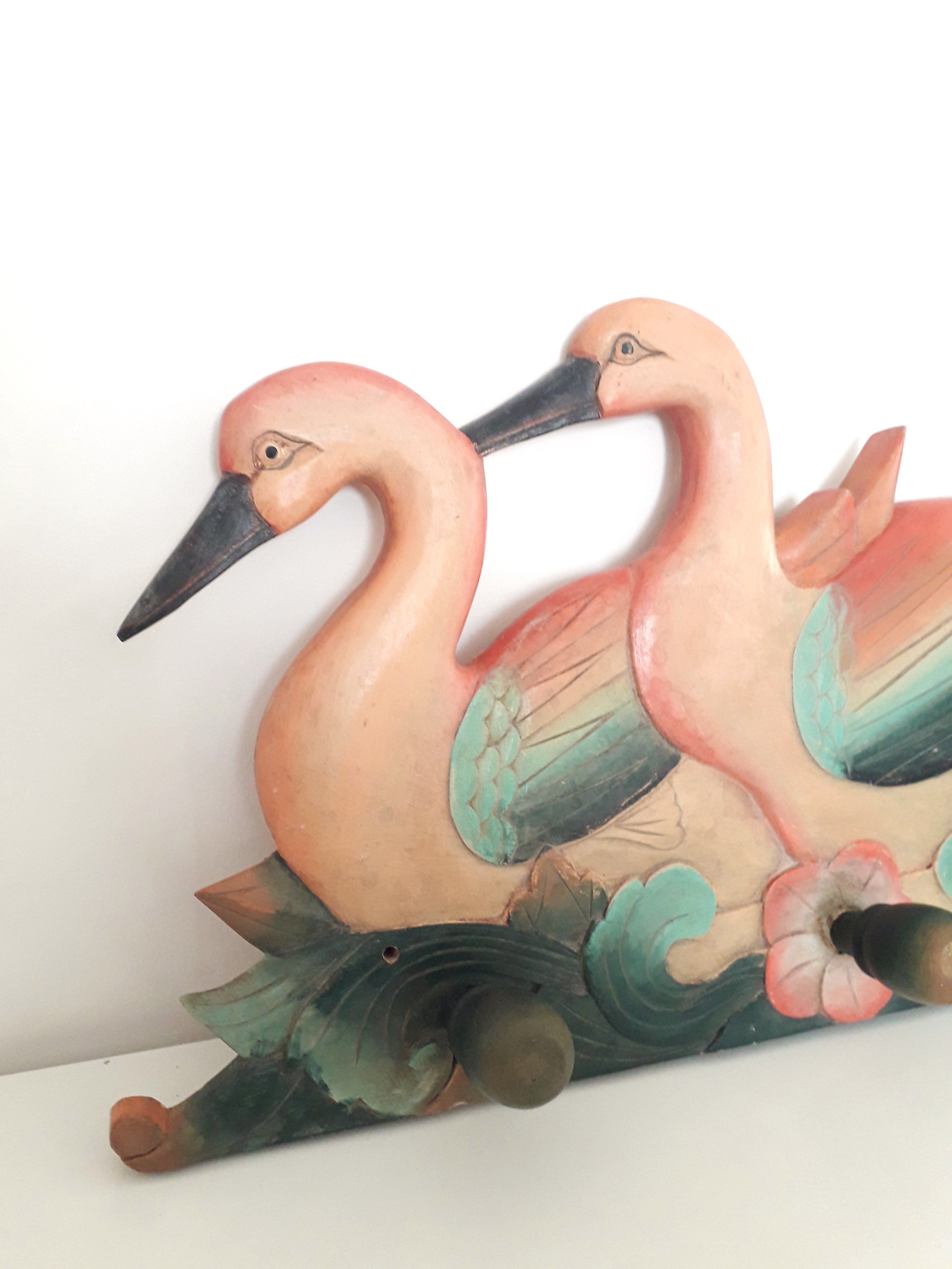 Vintage wall coat rack - Carved wood duck patterns - 1900