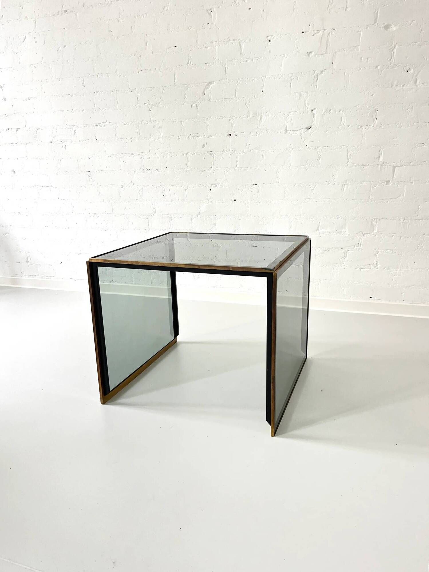 Vintage smoked glass and brass side table, Italy, 1970s