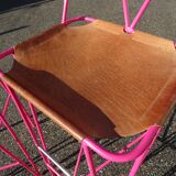Pair of stools high bar stools metal and pink leather