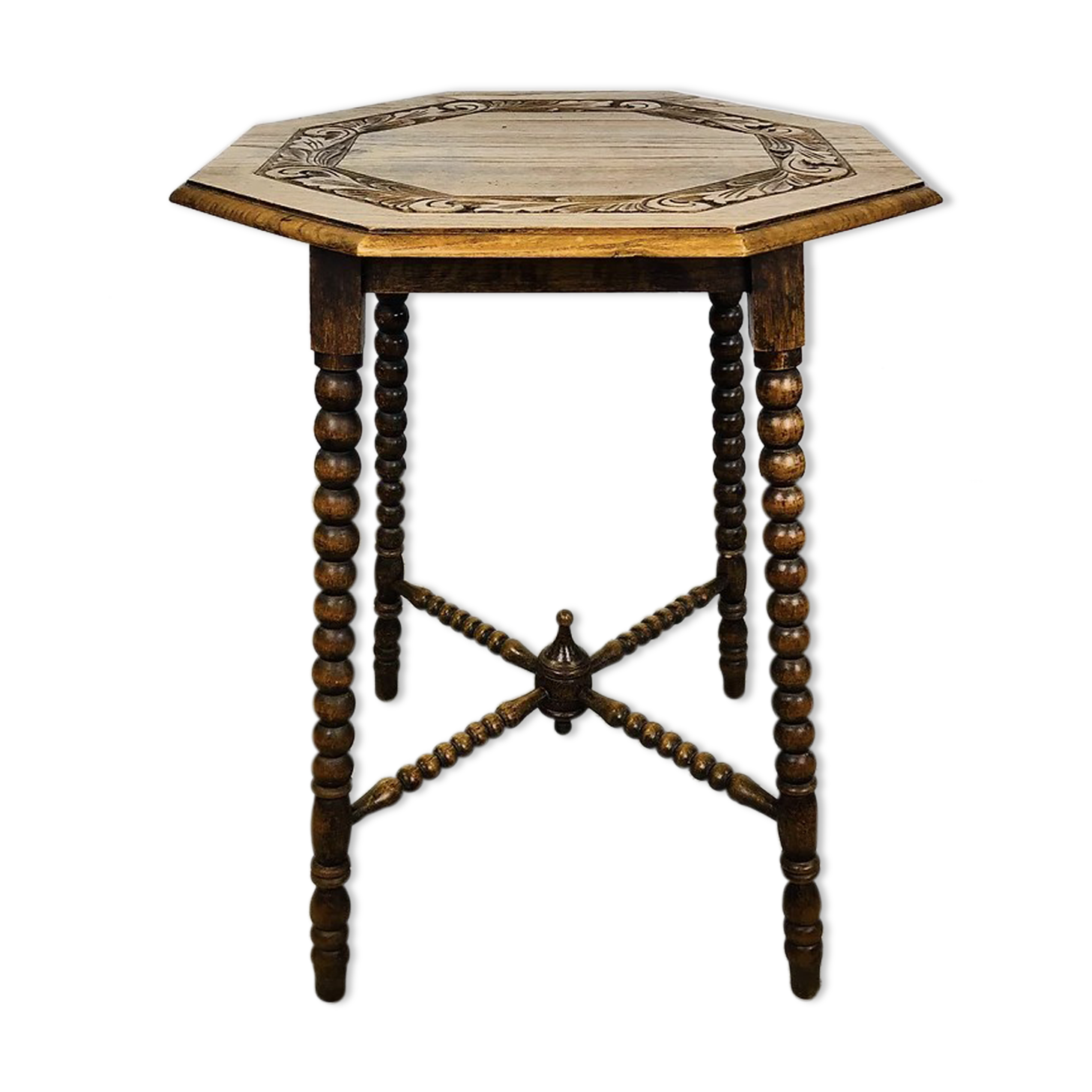 Antique wood carving table with 8 sides