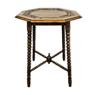 Table de sculpture en bois antique à 8 côtés
