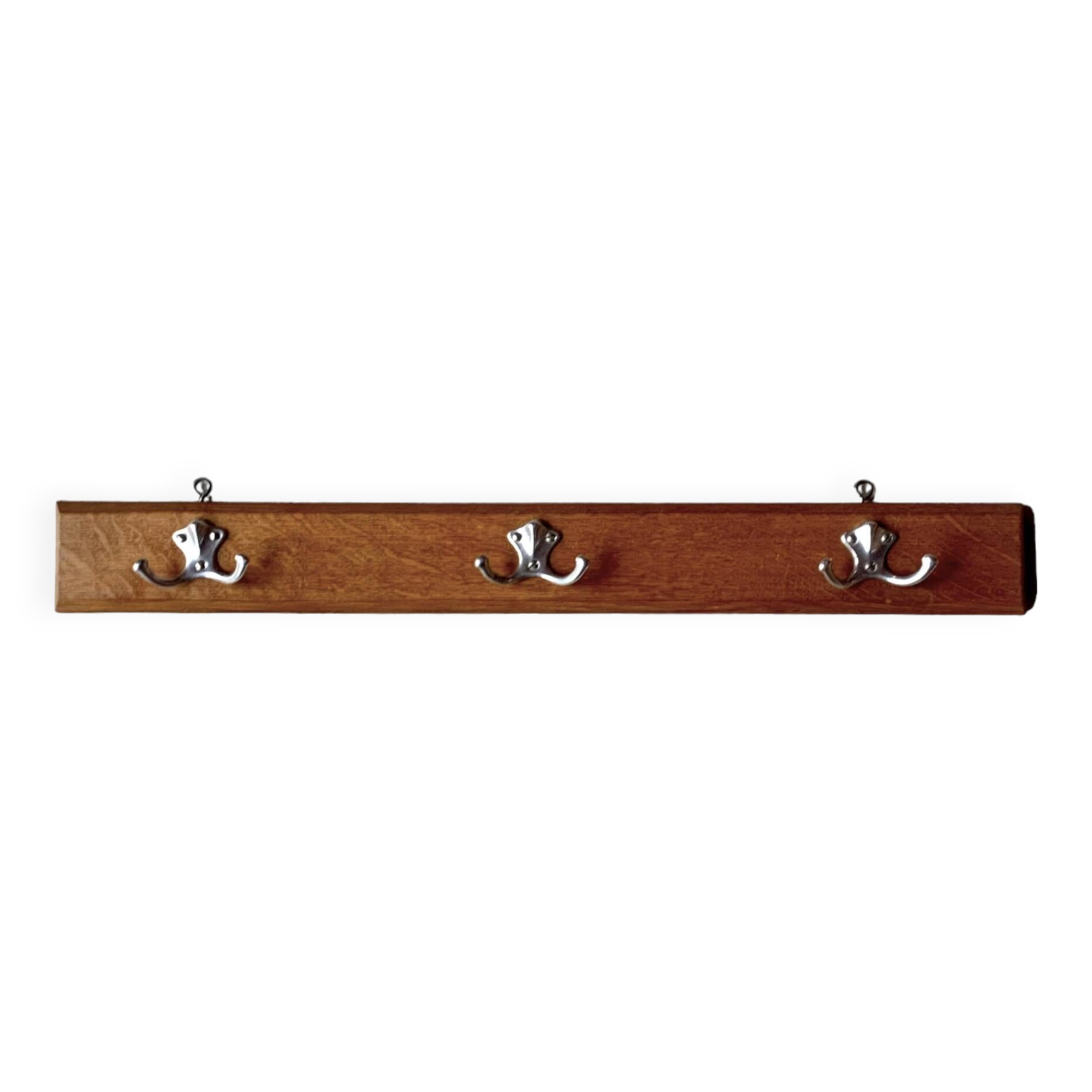 Vintage wooden wall-mounted coat rack with three double hooks