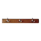 Vintage wooden wall-mounted coat rack with three double hooks