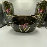 Rare Art Nouveau Ensemble circa 1900 – Glazed ceramic with iris decoration – Trio