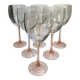 Set of 6 large pink-stemmed wine glasses Made in France 1970s
