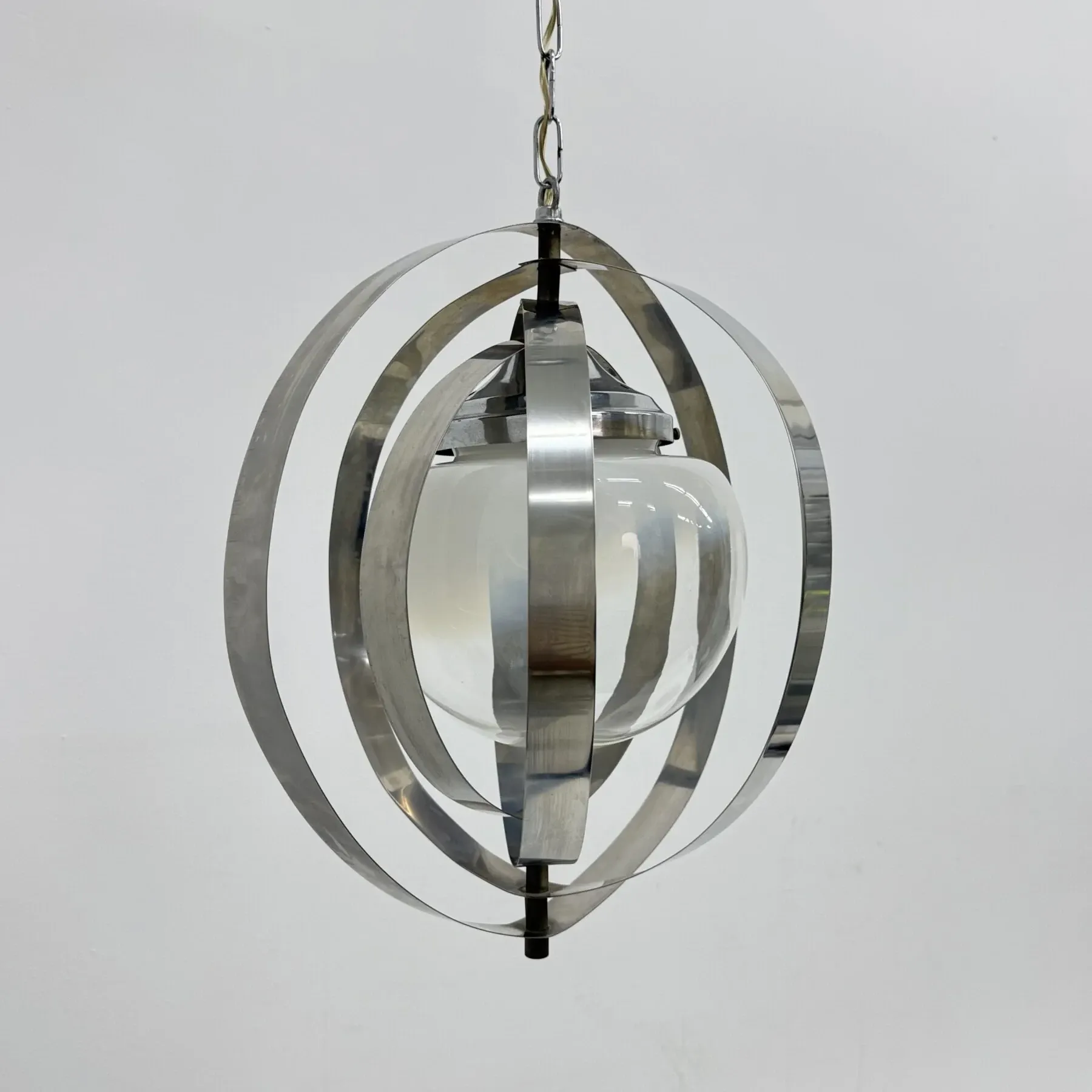 Mid-century glass sphere hanging pendant glass lamp design 1970’s space age Italy