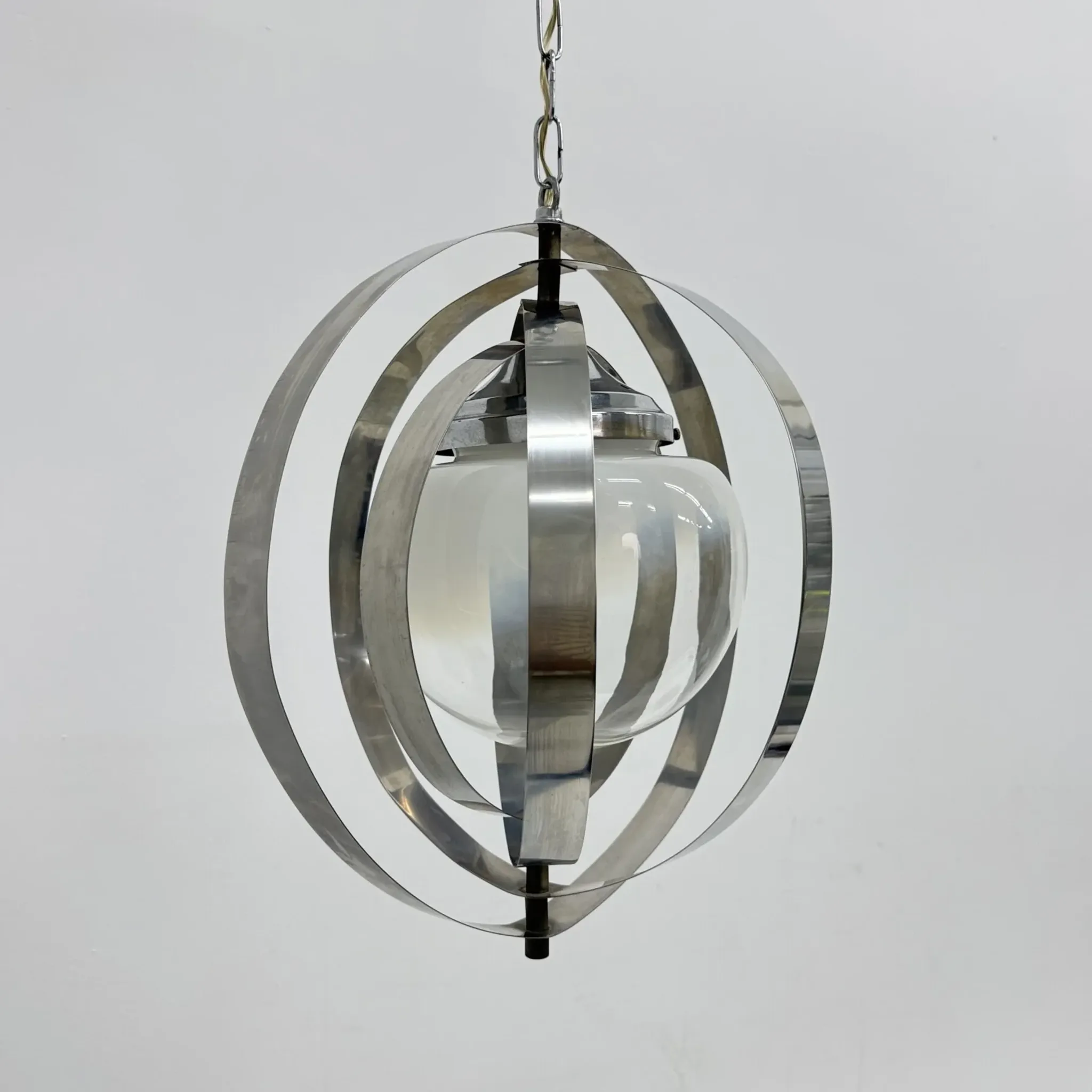Mid-century glass sphere hanging pendant glass lamp design 1970’s space age Italy
