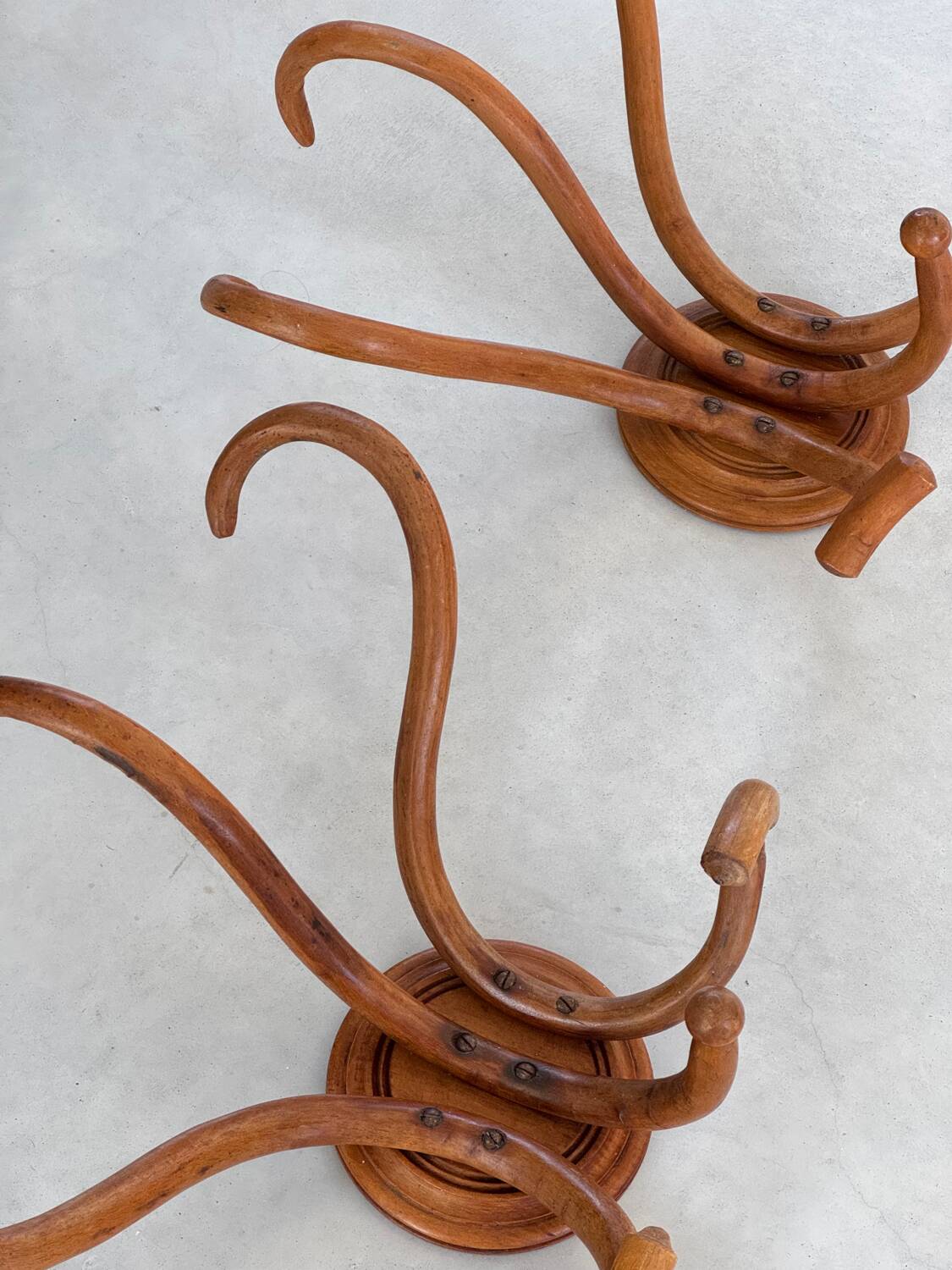 Pair of curved wooden coat racks or hooks from the 1900s