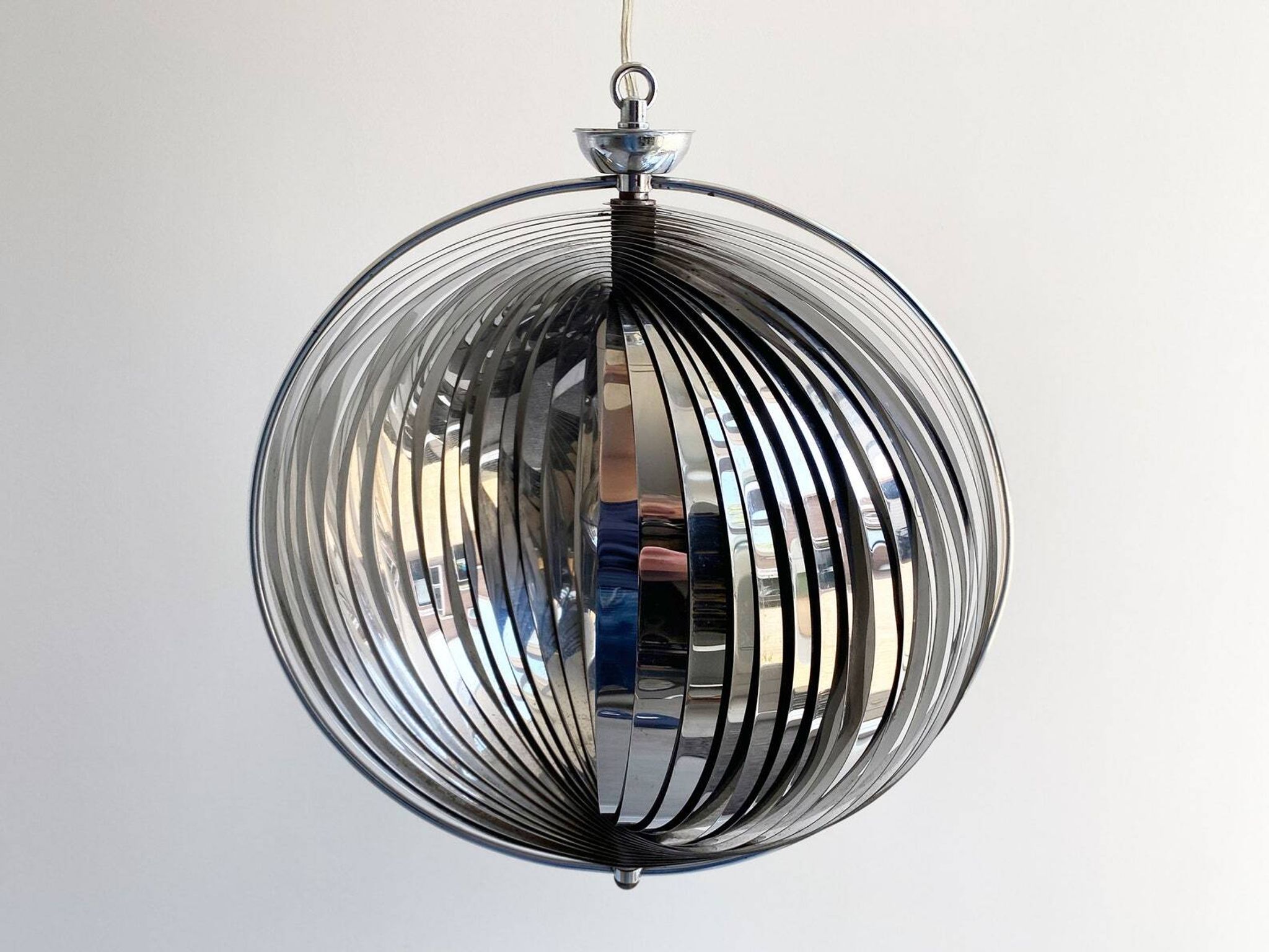 Space Age chrome aluminium moon hanging lamp,  slat lamp