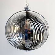 Space Age chrome aluminium moon hanging lamp,  slat lamp