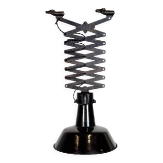 Industrial Black Enamel Scissor Ceiling Lamp, 1930s