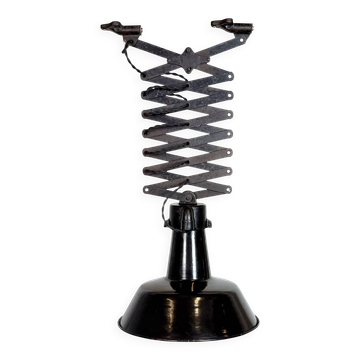 Lampe de plafond industrielle en émail noir à forme de ciseaux, années 1930