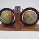 Old pair of greenhouse books in solid wood and world map