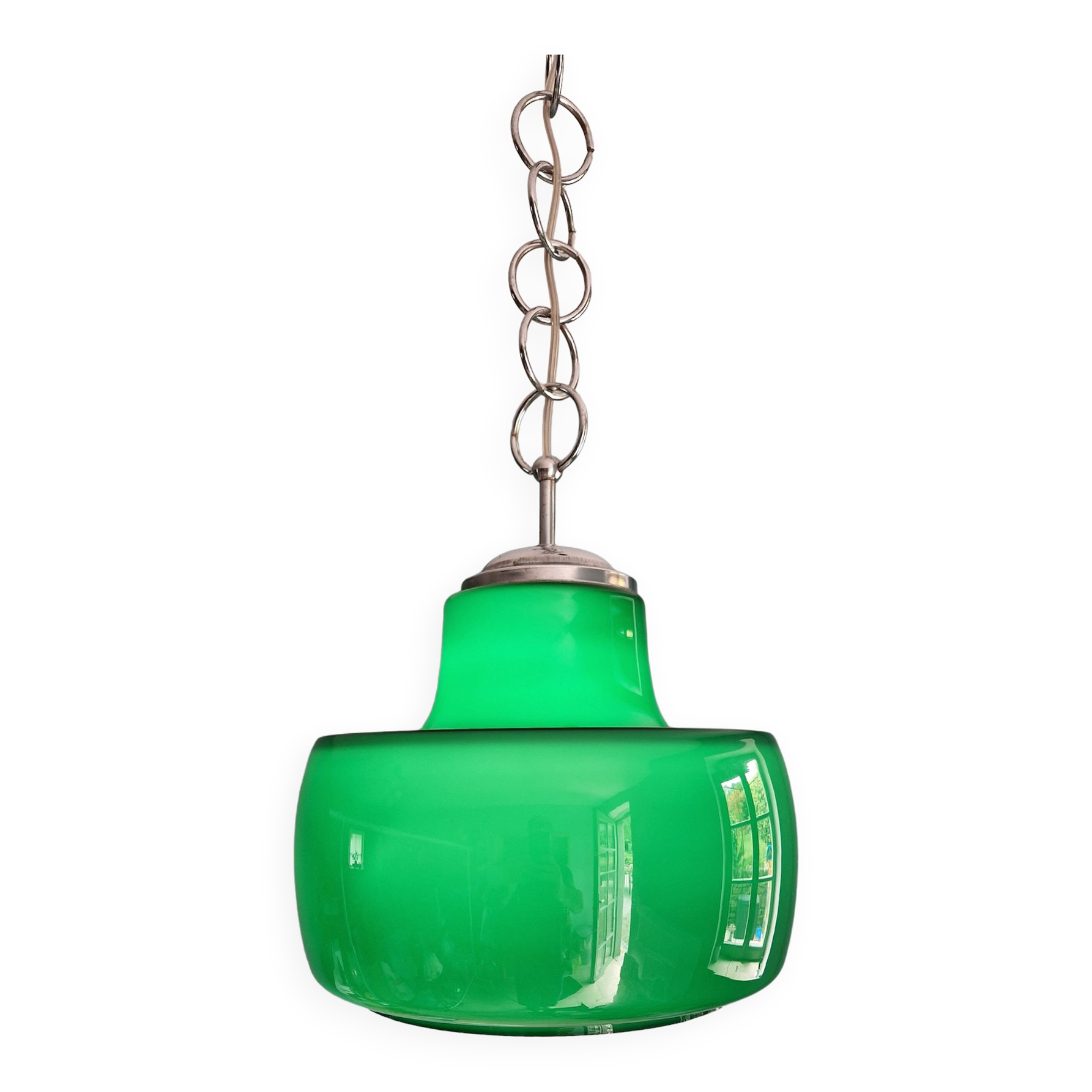 Large vintage pendant lamp in green opaline, 1970s
